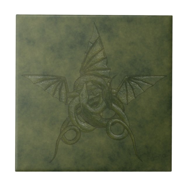 Carreau En Céramique Dragon Star - Green Embossé en cuir (Devant)