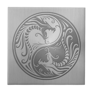 Carreau En Céramique Dragons de Yin Yang, acier inoxydable