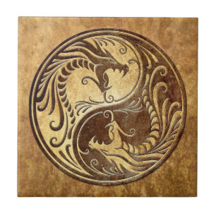 Carreau En Céramique Dragons de Yin Yang, pierre