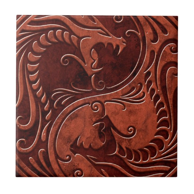 Carreau En Céramique Dragons en pierre rouges de Yin Yang (Devant)