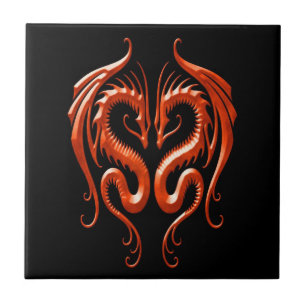 Carreau En Céramique Dragons, rouge et noir de fer