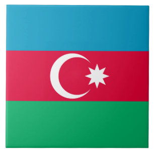 Carreau En Céramique Drapeau de la lune du Croissant-Rouge bleu azerba