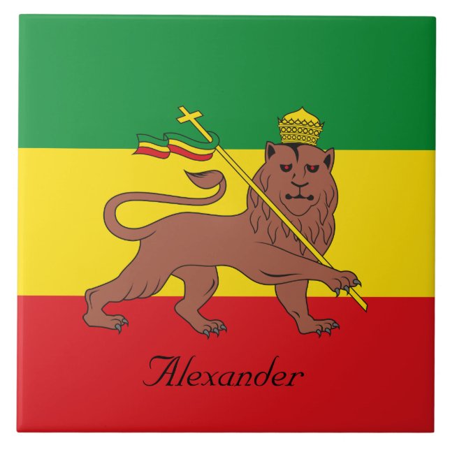Carreau En Céramique Drapeau fait sur commande de Rastafarian de lion (Devant)