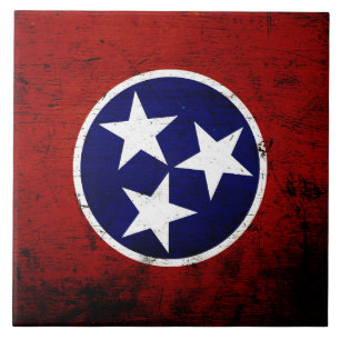 Carreau En Céramique Drapeau grunge noir d'état du Tennessee