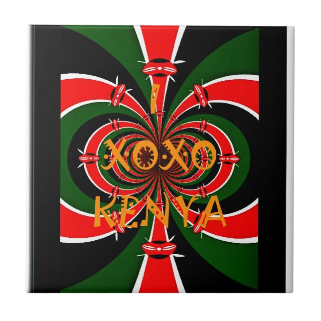 Carreau En Céramique Drapeau Kenya d'inspiration africaine - Art Abstra (Devant)