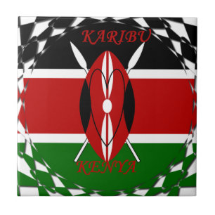 Carreau En Céramique Drapeau national de la République du Kenya Noir ro