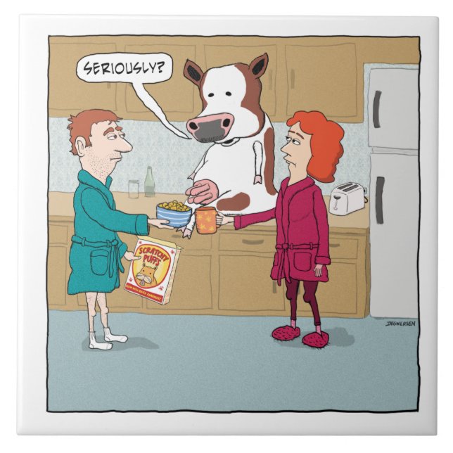 Carreau En Céramique Drôle trayant la vache (Devant)