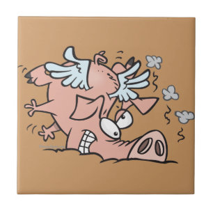 Carreau En Céramique drôles atterrissage atterrissage vol de cochon des