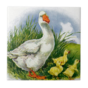 Carreau En Céramique Duck et canetons de maman des années 1930