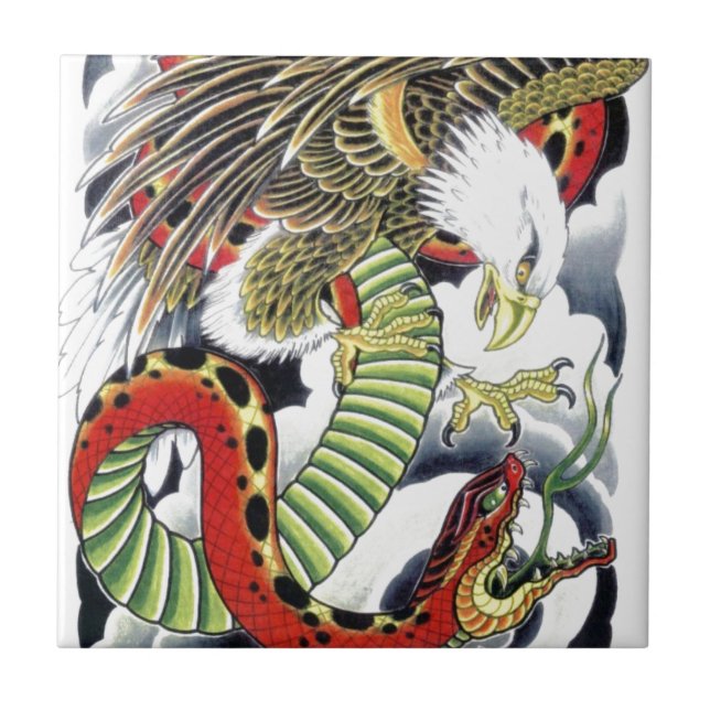 Carreau En Céramique Eagle et serpent japonais Tattoo Design (Devant)