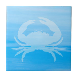 Carreau En Céramique Eau de mer bleu clair avec crabe
