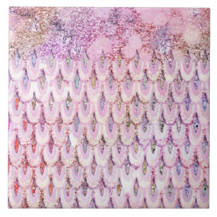 Carreau En Céramique Échelles de poissons roses iridescentes de sirèn