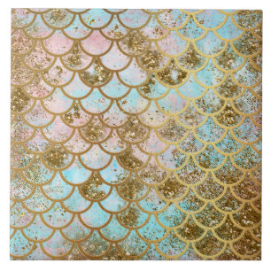 Carreau En Céramique Échelles de poissons roses iridescentes de sirène