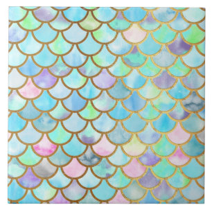 Carreau En Céramique Échelles Mermaidscales d'aquarelle de sirène de