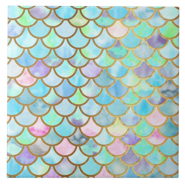Carreau En Céramique Échelles Mermaidscales d'aquarelle de sirène de (Devant)
