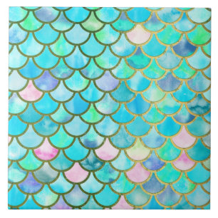 Carreau En Céramique Échelles Mermaidscales d'aquarelle de sirène de
