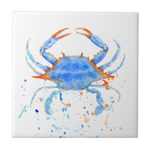Carreau En Céramique Éclaboussure de peinture de crabe bleu d'aquarell