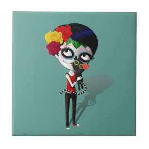 Carreau En Céramique Éffrayante fille Dia de Los Muertos