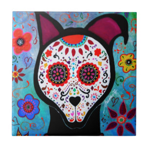 CARREAU EN CÉRAMIQUE EL PERRO DOG DIA DE LOS MUERTOS