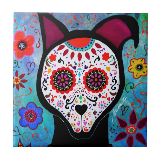 CARREAU EN CÉRAMIQUE EL PERRO DOG DIA DE LOS MUERTOS (Devant)