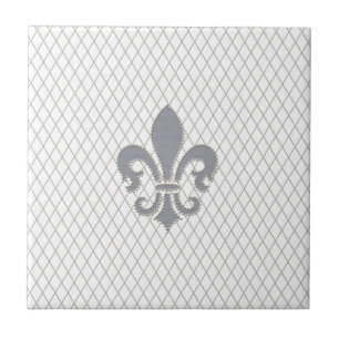 Carreau En Céramique Elegant Fleur de Lys dans gris et blanc