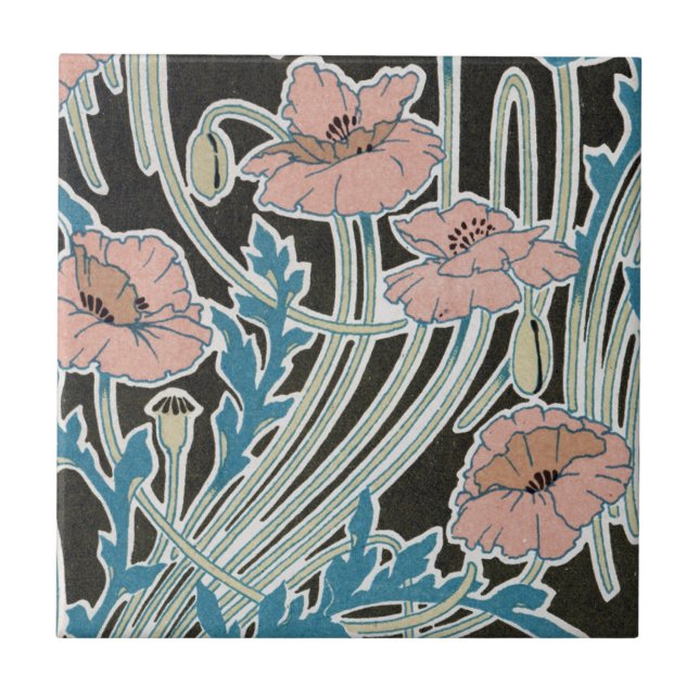 Carreau En Céramique élégant pavot islandais design art nouveau (Devant)