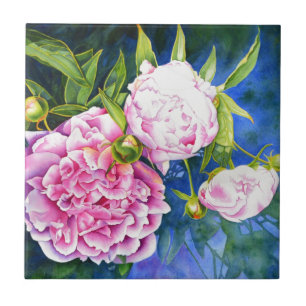 Carreau En Céramique Elégant rose blanc classique aquarelle floral