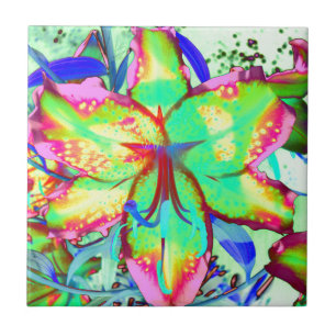 Carreau En Céramique Elégante aquarelle verte rose tropicale fleurie