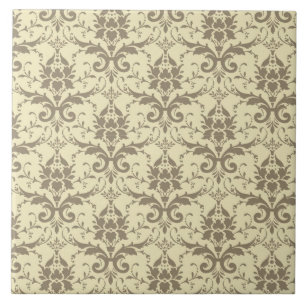 Carreau En Céramique Elégante crème et tan Damask