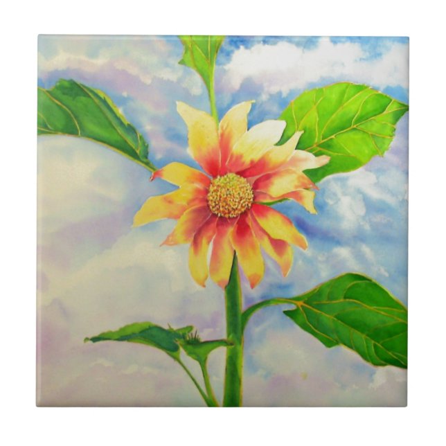 Carreau En Céramique Elégante peinture d'aquarelle de tournesol (Devant)
