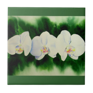 Carreau En Céramique Elégante peinture d'orchidée tropicale blanche
