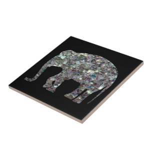 Carreau En Céramique Élément mosaïque argenté scintillant éléphant