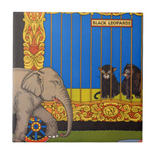 Carreau En Céramique éléphant à travers la cage des léopards noirs