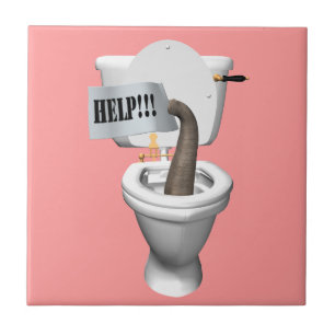 Carreau En Céramique Eléphant Coincé Dans Les Toilettes