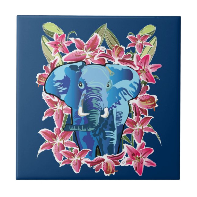 Carreau En Céramique Eléphant et lis (Devant)