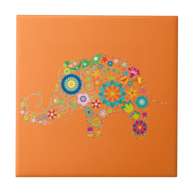 Carreau En Céramique Éléphant fleuri (Devant)