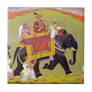 CARREAU EN CÉRAMIQUE ÉLÉPHANT INDIEN DE MAHARAJA ON ROYAL HUNT RIDING
