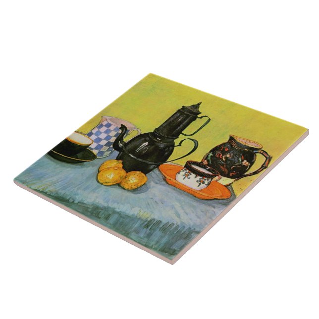 Carreau En Céramique Émail bleu Coffeepot Terrain Van Gogh Fine (Côté)