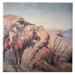 Carreau En Céramique Embuscade d'Apache (huile sur la toile)