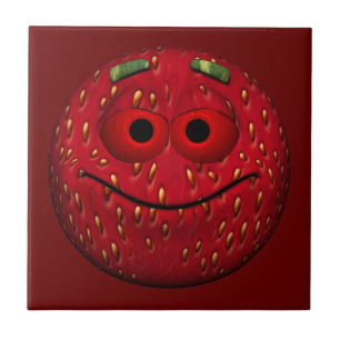 Carreau En Céramique Emoticon de fraise drôle