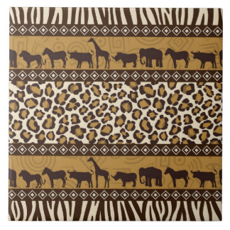 Carreau En Céramique Empreinte de léopard et animaux africains