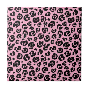 Carreau En Céramique Empreinte de léopard noir rose
