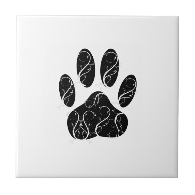 Carreau En Céramique Empreinte de patte Chien Noir Avec Flouris Blanc (Devant)