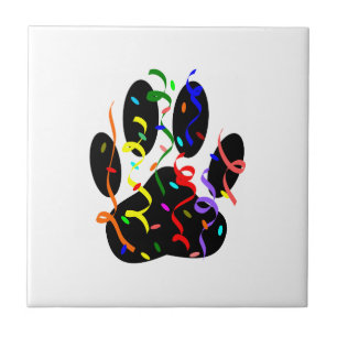 Carreau En Céramique Empreinte de patte De Chien Avec Confetti Et Strea