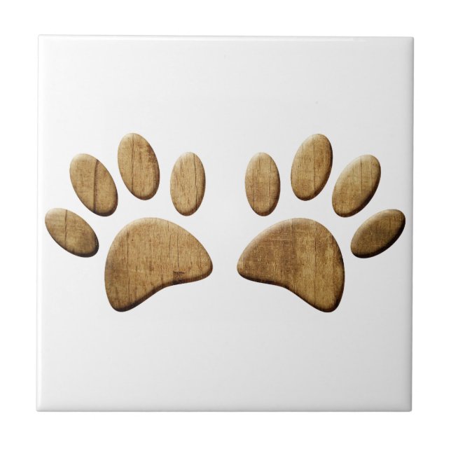 Carreau En Céramique Empreinte de patte de chien de bois (Devant)