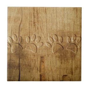 Carreau En Céramique Empreinte de patte de chien en bois sculpté