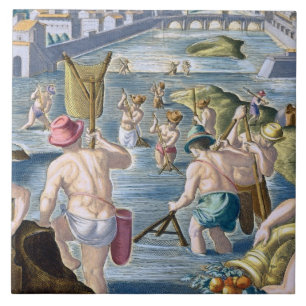 Carreau En Céramique En pêchant en eaux peu profondes utilisant des