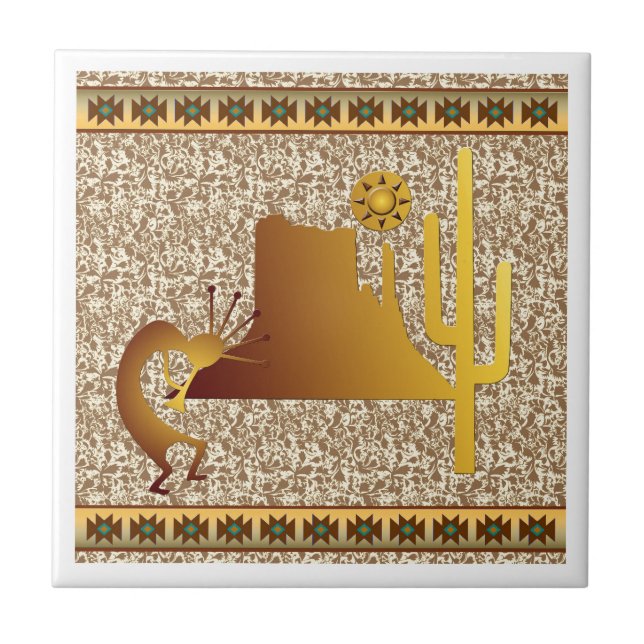 Carreau En Céramique Ensemble Kokopelli Mesa & Cactus #1 (Devant)