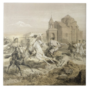 Carreau En Céramique Escarmouche des Persans et des Kurdes en Arménie,