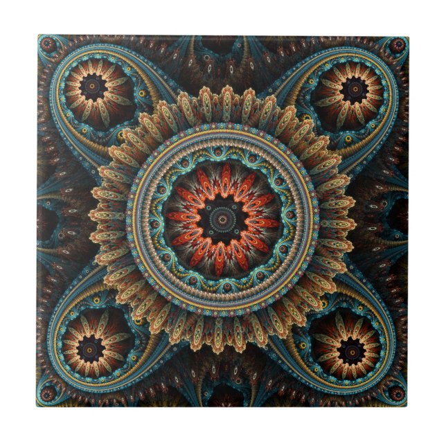 Carreau En Céramique Essaouira Floral Mandala Motif (Devant)